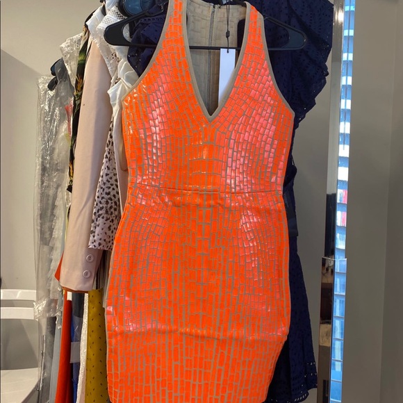 BCBGMAXAZRIA Vinyl Bodycon Dress - Orange (New) - Picture 9 of 15
